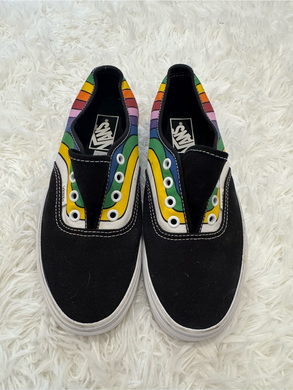 Vans Kids Black Slip-On Sneakers with Rainbow Stripe Detail - Picture 2 of 7